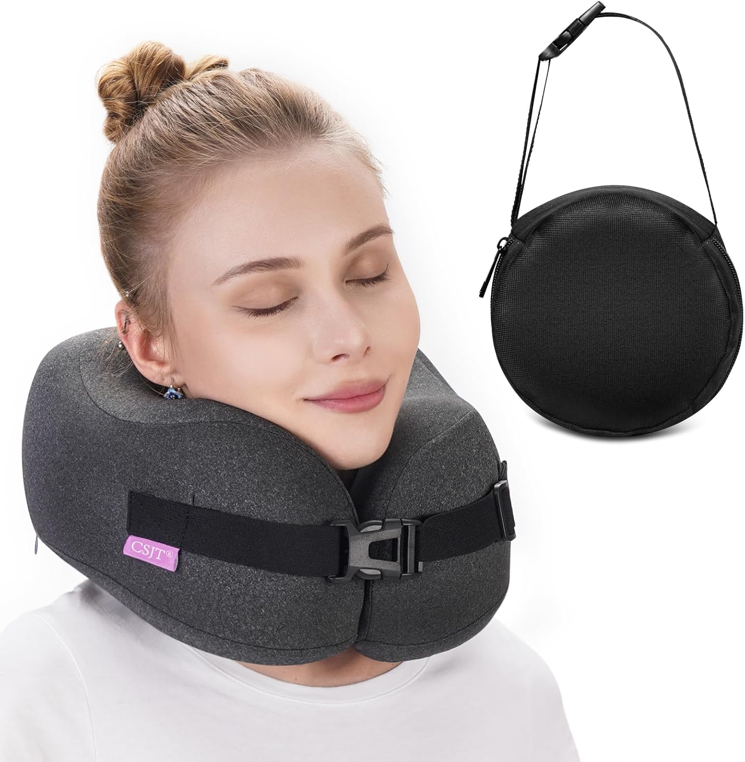 Compressed Memory Foam Travel Neck Pillow for Airplane Comfort-image