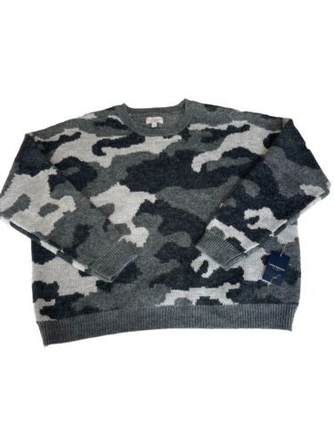 Lucky Brand Womens Camouflage Gray Black Sz XL Crew Neck Wool Blend Sweater NWT