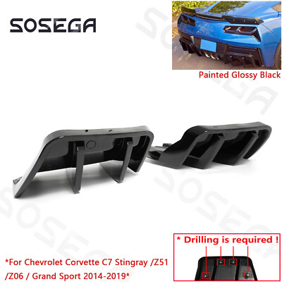 For Corvette C7 Stingray Z06 2014-2019 Gloss BLK Add-On Rear Bumper Diffuser Kit