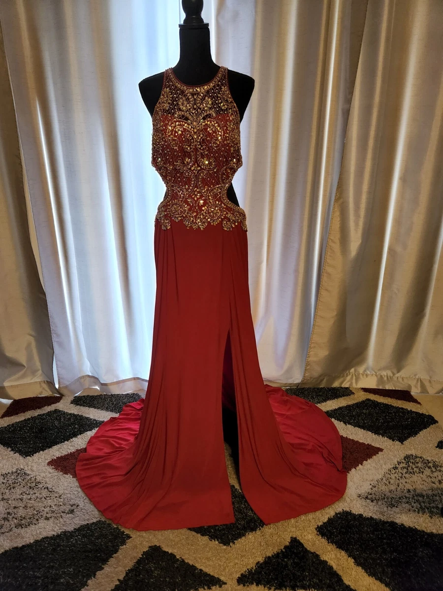 red and gold prom dress