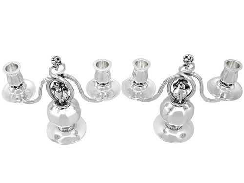 Antique Danish Sterling Silver Two Light Candelabra by Georg Jensen - Picture 3 of 12