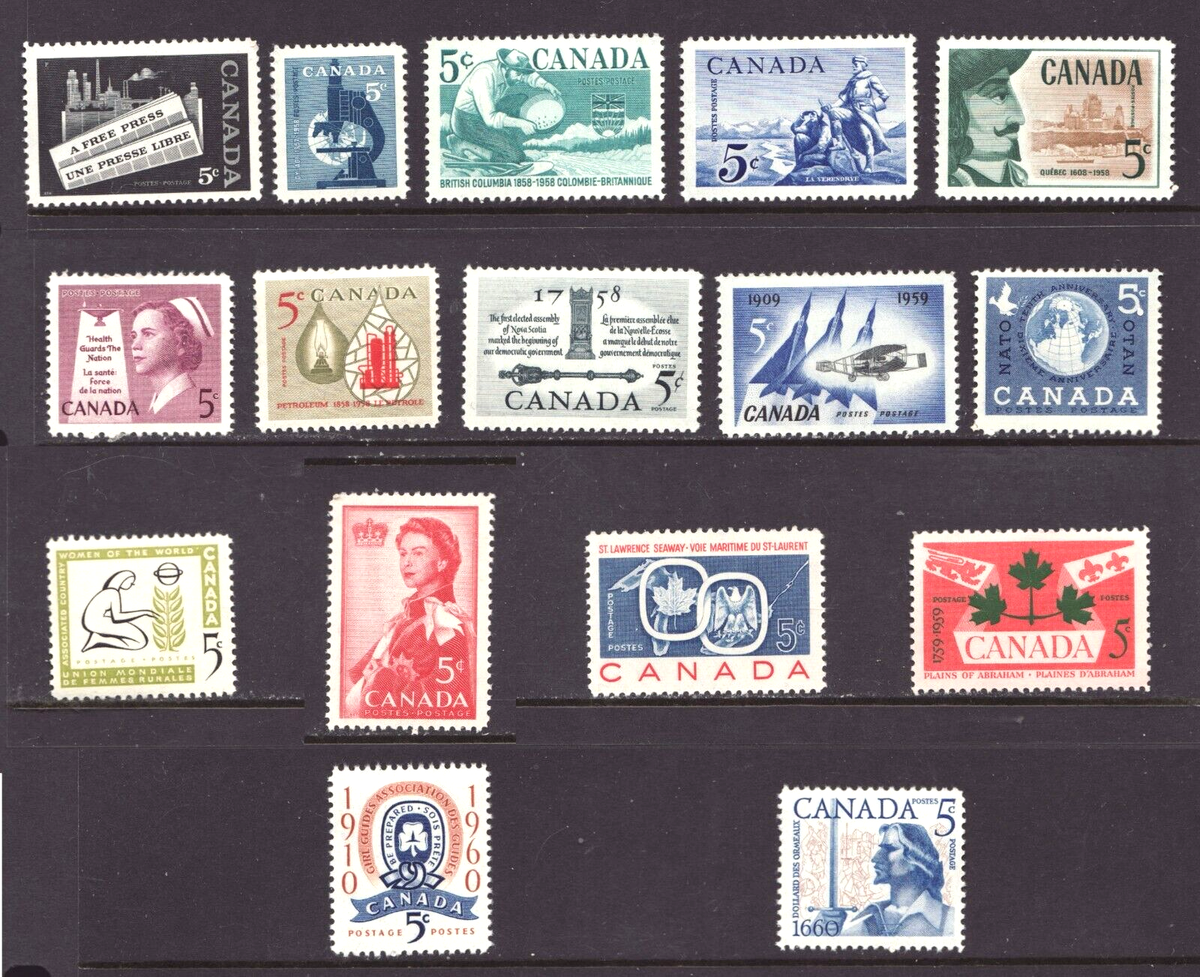 通常ハガキ 1958 to 1960 --- #375 to #390 Canadian MNH Postage Stamps