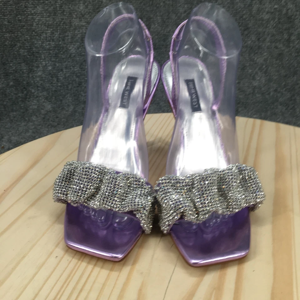 Nine West Sandals Womens 8.5M Taray Slingback Purple Faux Leather Rhinestones - Image 4 of 4