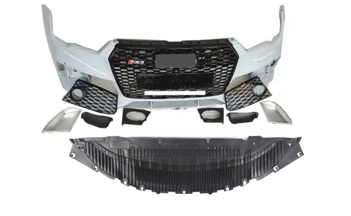 RS7 style front bumper cover grille spoiler conversion set for