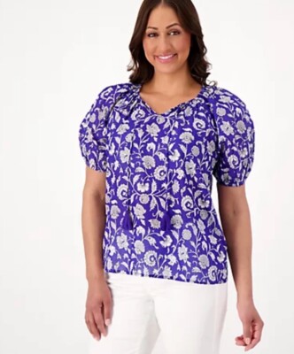 Destination 365 Printed Short-Sleeve Blouse Clematis Blue XS A599162