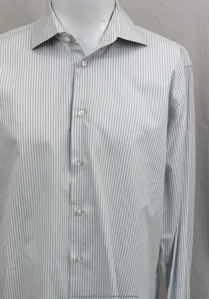 Camisa de Vestir Hombre Zara 16 34/35 Blanco Gris Rayas Hecha en Portugal Usada en Excelente Condición Ygi N1-120 Foto 3 de 4