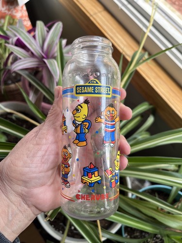 Vtg CHERUBS Sesame Street Plastic 8oz Baby Bottle Bert Ernie NO LID