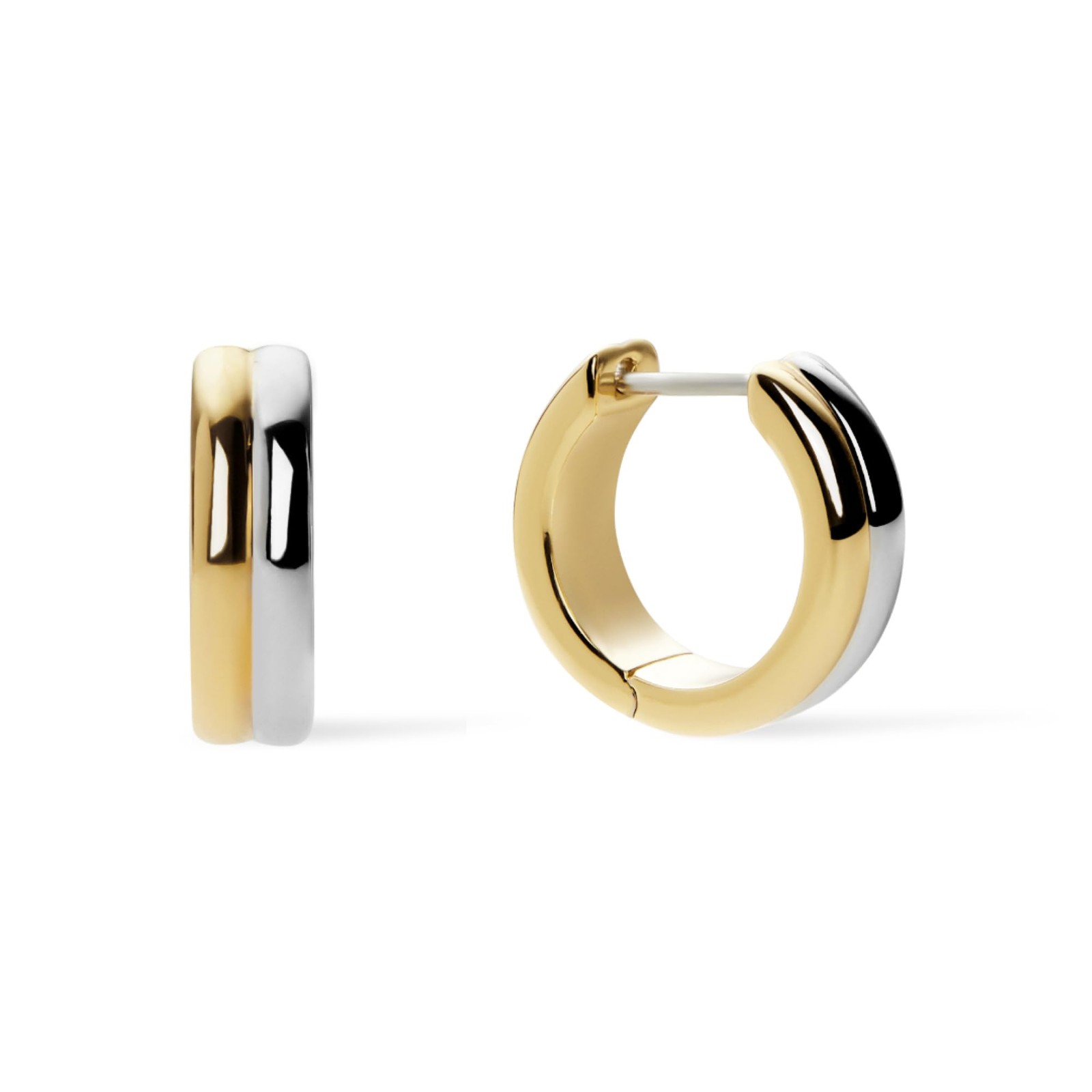 Two Tone Huggie Hoop Earrings For Women 14K Gold Plated Rhodium Silver