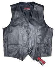 Vtg NWT Event Leather Biker Vest Mens 46 Black Snap Front Motorcycle Pockets NOS