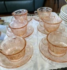Vintage Federal Pink Sharon Cabbage Rose Cups&Saucers,Set O 6