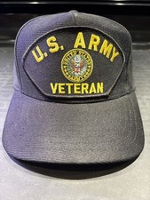 Vintage U.S. Army Veteran Patch Hat Eagle Crest Snapback Cap Made in USA Black
