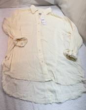Urban Outfitters Womens Shirt Size Small Lucy Raw Hem Button Front Long Sleeve