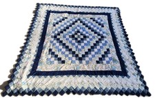 Authentic Vtg Floral Diamond Edge Patchwork Quilt 72  x 72  Farmhouse