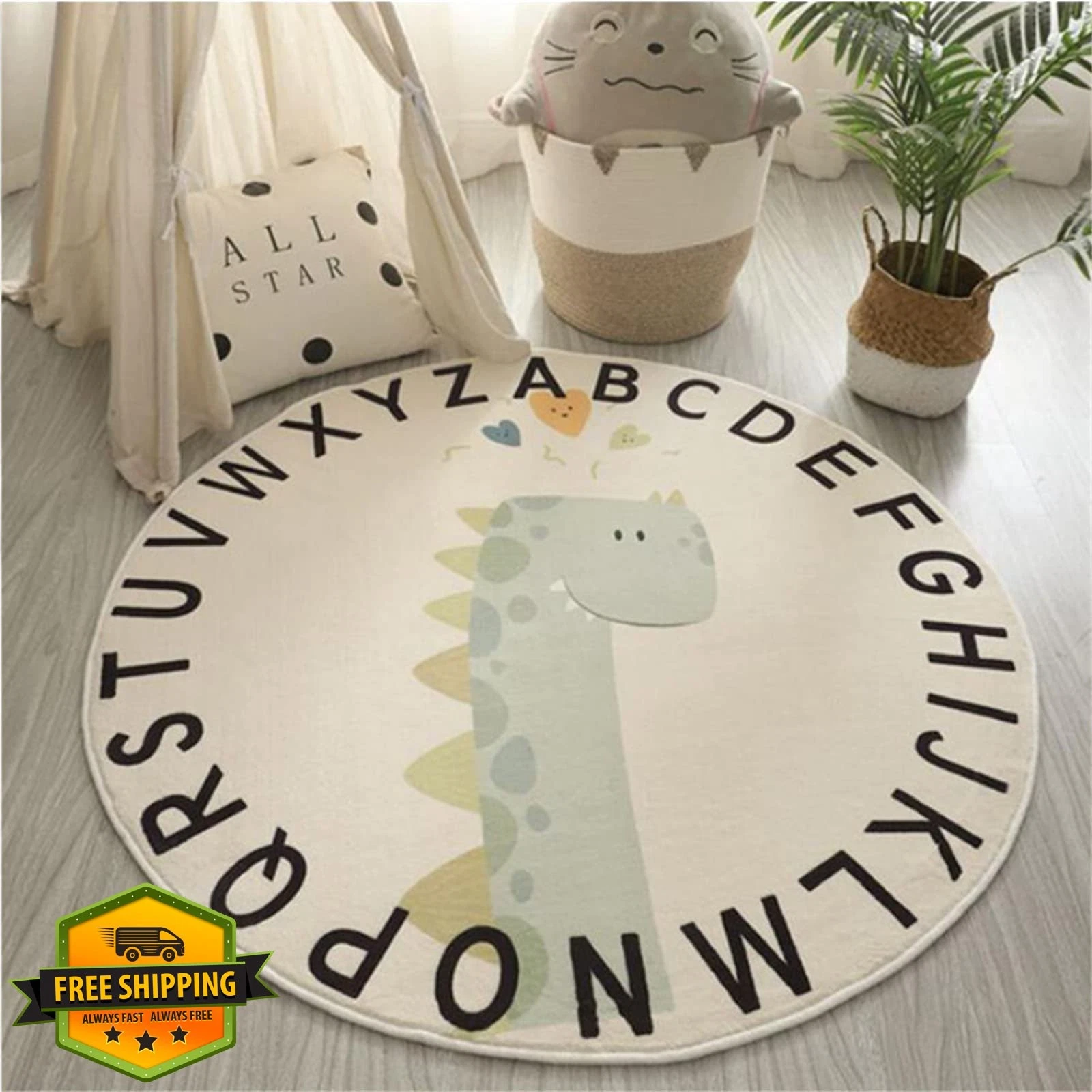 ABC Kids Rug Soft Alphabet Dinosaur 39" Nursery Play Mat