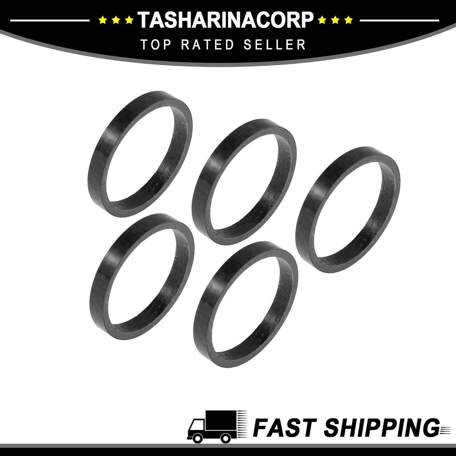 Bicycle Headset Spacers 5mm 31.8mm&nbsp;1-1/4 " Carbon&nbsp;Fiber&nbsp;Gloss&nbsp;Black Carbon Fiber