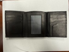 Black Men's Trifold Genuine Leather Wallet Two Window ID Credit Cards Slots