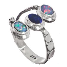 925 Sterling Silver Triple Natural Australian Opal Gem Sterling Sz 9 Ring