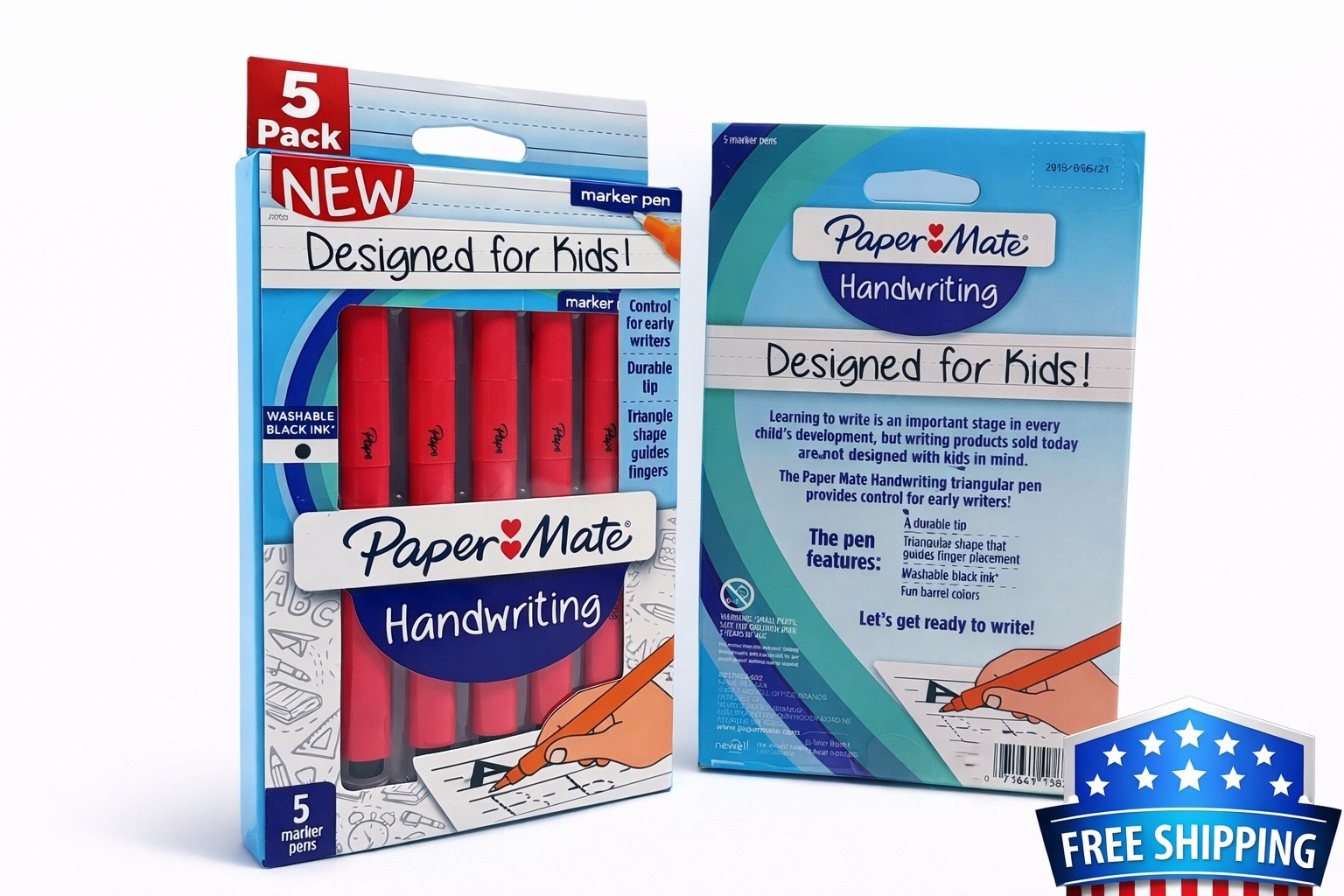 Paper Mate Handwriting Marker Pens 5 Pack Washable Black Ink