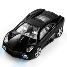 Black Sports Car Shaped Wireless Mouse LED Headlights 1600 DPI PC Mac