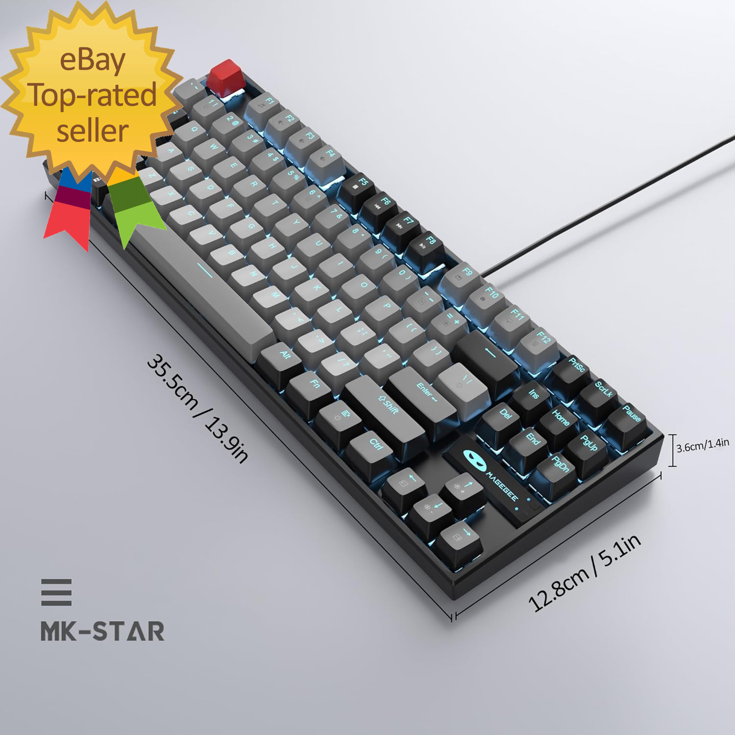 75% Mechanical Gaming Keyboard Blue Switch LED Backlit 87 Keys Compact TKL Wired