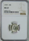 1939 Mercury Silver Dime NGC Graded MS67 GEM Uncirculated
