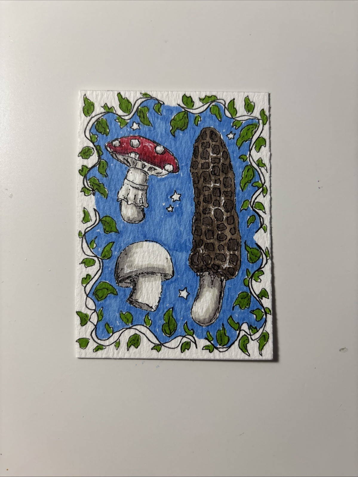 ACEO Original Drawing Of Mushrooms On Paper By Janie 2.5x3.5