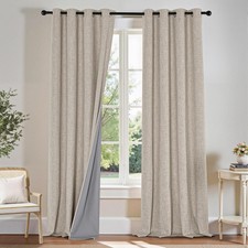 Linen Blackout Curtains for Bedroom 84 Inches Long