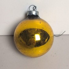 VTG 1940s Blown Mercury Glass Ball Christmas Ornament Metallic Yellow Gold