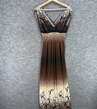 Unbranded Skirt Women M Medium Brown Geometric Elastic Waist Maxi Long V-Neck