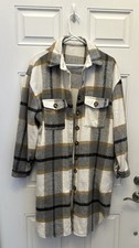 Women s Long Warm Oversized Flannel Shirt Jacket One Size Polyester Spandex