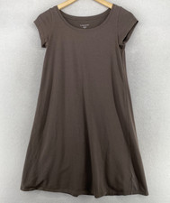 EILEEN FISHER Dress PP Stretch Organic Cotton Jersey T-Shirt Cap Sleeve Brown
