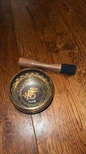 Tibetan Singing Bowl Small Black Gold Lotus Mantra Design with Mallet