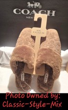 COACH SHERPA/SUEDE FLAT MULES FASHION WEAR IN TOBACCO COLOR;SIZE 9;NWT;SOLD OUT
