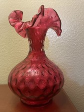 VINTAGE FENTON COIN DOT CRANBERRY PINK RUFFLE RUFFLED VASE
