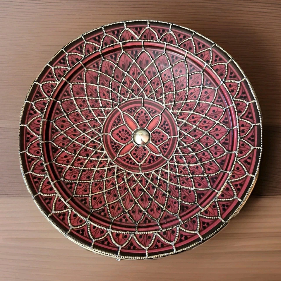 Moroccan Red Peacock Huge Serving Dish Bowl Display Wall, Table Centerpiece 17x4 - Image 3 of 4