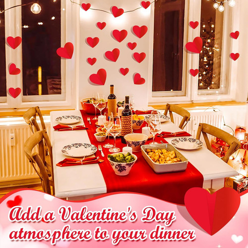 80 Pcs Red Heart Shape Wall Stickers Valentine's Day Decals 3D - Picture 5 of 7