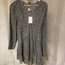 Women's Balloon Long Sleeve Mini A-Line Dress - A New Day Brown Leopard Size S