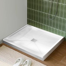 Shower Base Single Threshold Center Drain Square SMC Pan White Textured 36x36"