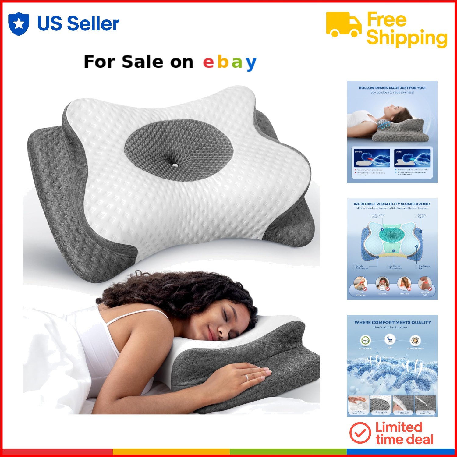 Neck Pillow Memory Foam Orthopedic Support Adjustable Pain Relief Side Back