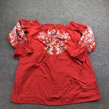 Free People Dress Womens Medium Red Embroidered Off Shoulder Boho Long Sleeve