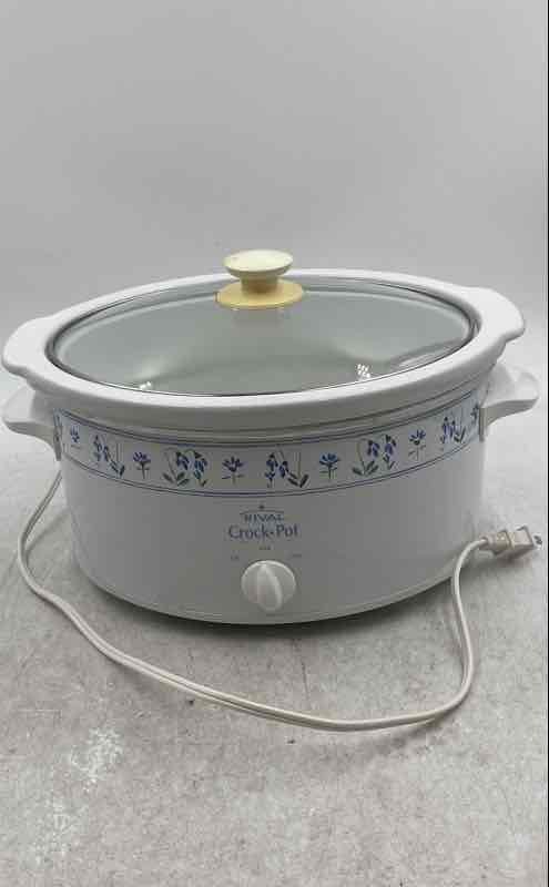 Rival Crock-Pot White Floral Stoneware 5-Quart Electric Slow Cooker With Lid