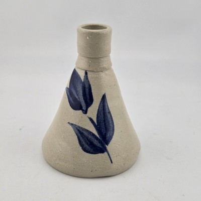  Williamsburg Pottery Factory Blue Floral Salt Glaze Stoneware Bud Vase Vtg 3.7''