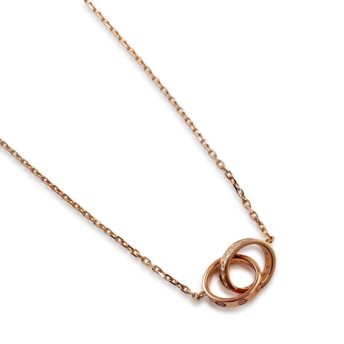 Cartier 18K Rose Gold Half Paved Diamond Baby Love Pendant