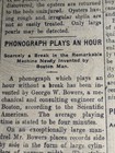 FEB 1921 NEWSPAPER PAGE #2762- CHARLES BOWERS PHONOGRAPH PLAYS FOR ONE HOUR — photo 1