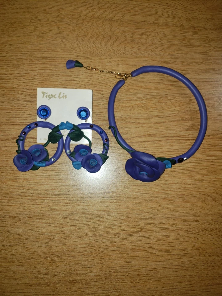 Ожерелье ручной работы из полимерной глины тигре лилии цветок тема с серьгами  - Изображение 2 из 4