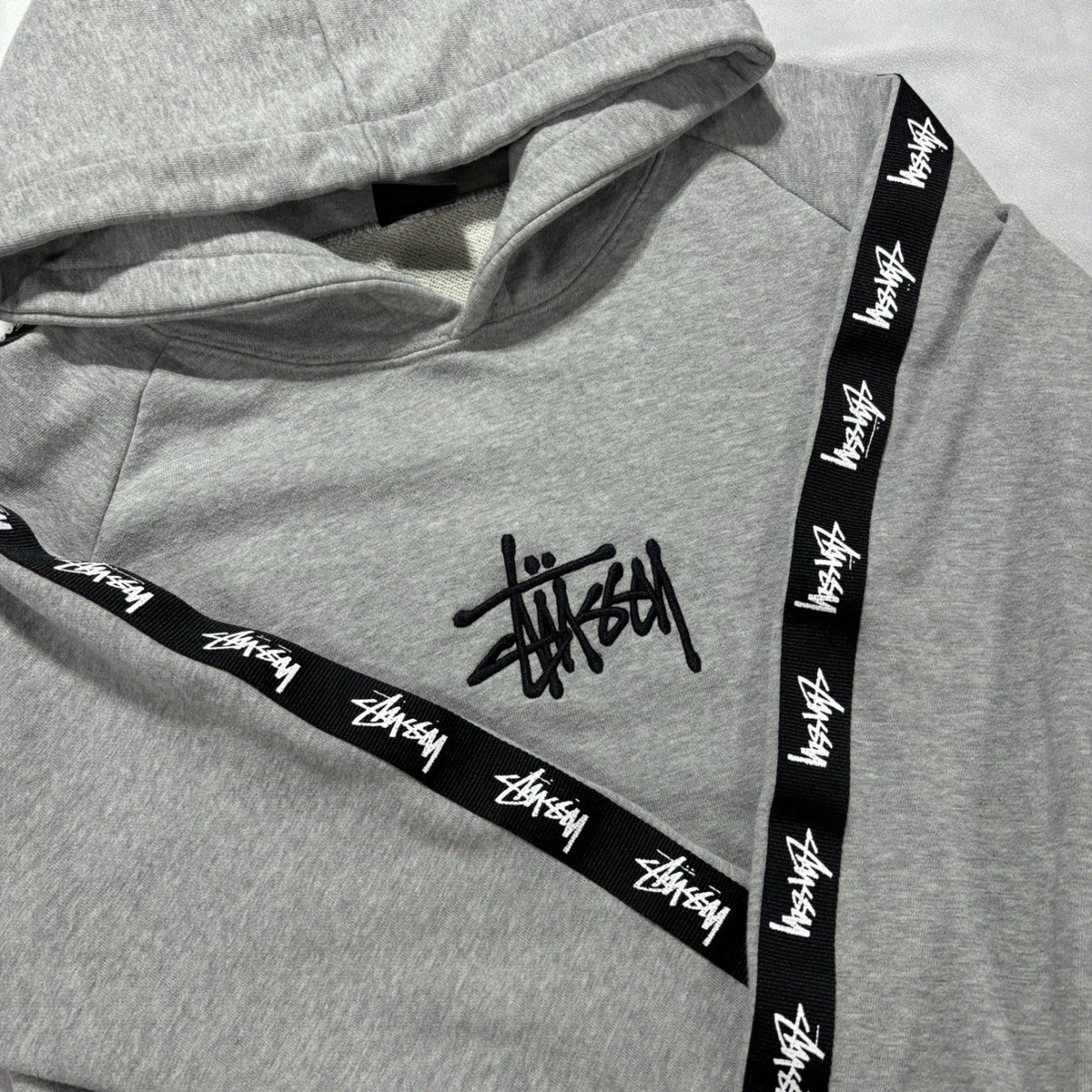Vintage Stussy Hoodie Men's Medium Gray Black Tape Logo