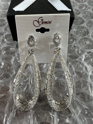 GEMINI (House of Fraser) aufwendige SILBER Diamanten Ohrringe - Neu in OVP