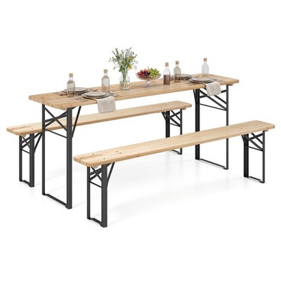 70 Inch Folding Picnic Tables with Benches Set, Solid Wood Camping Beer Table...