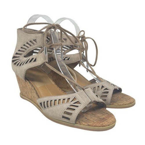 Dolce Vita Sandals Womens 9 Cork Wedge Heels Taupe Lace-Up Shoes Suede  Strappy | eBay