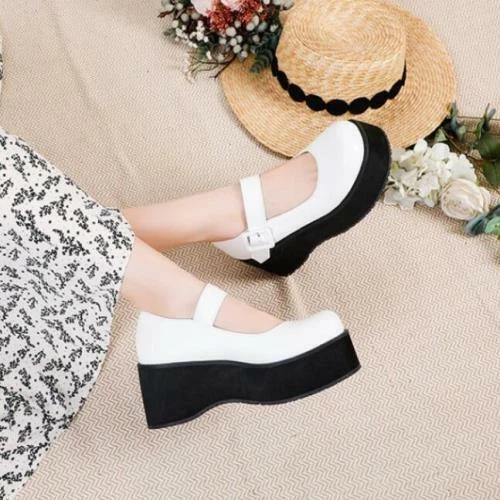 Womens Pu Leather Round Toe Buckle Strap Platform Girls Mary Jane Lolita Shoes - Picture 9 of 15